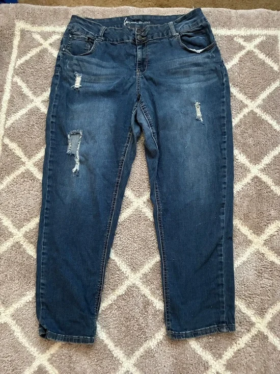 Lane Bryant Dark Blue Distressed Skinny Jeans - Picture 3 of 4